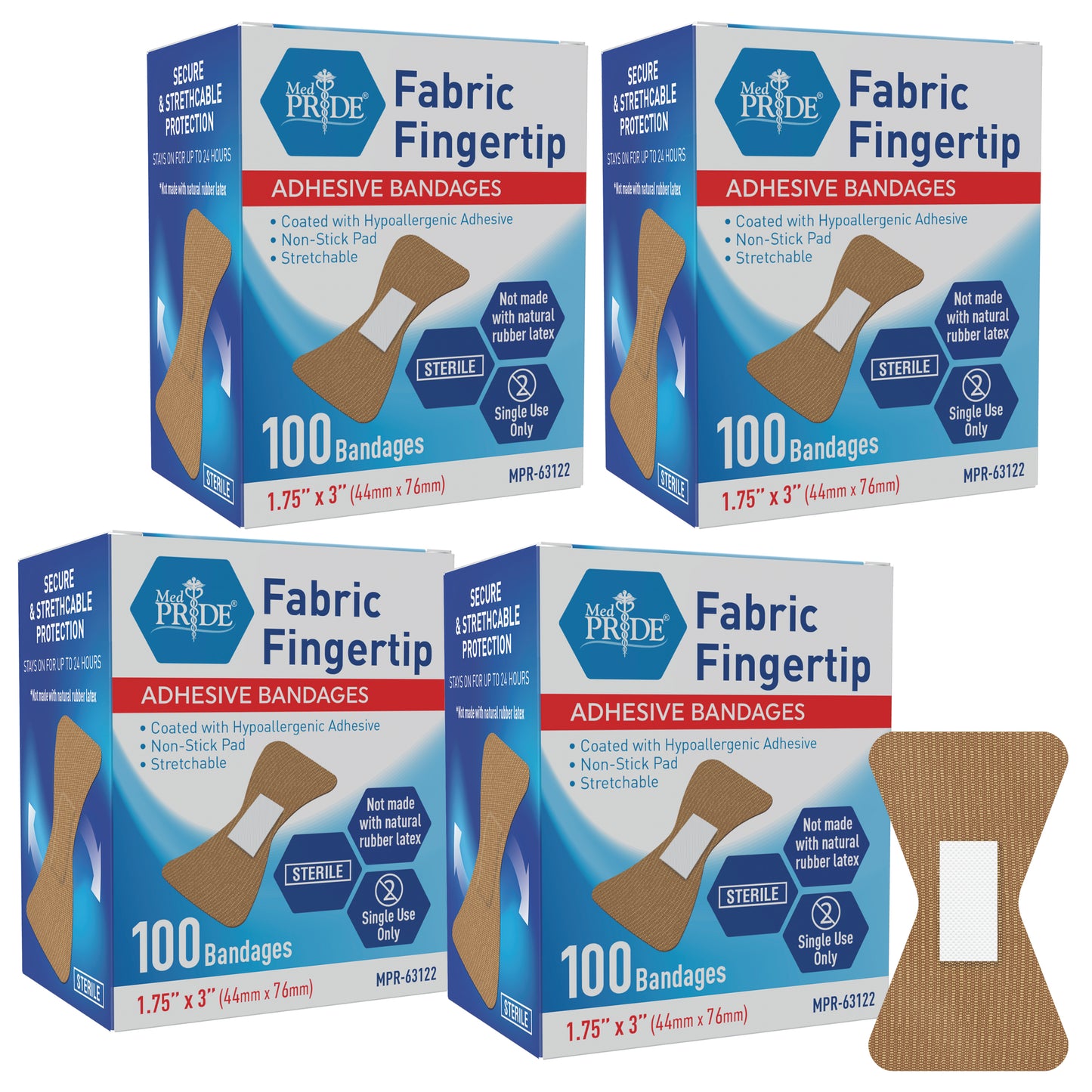 Fabric Adhesive Fingertip Bandages Hypoallergenic - 1.75" × 3"
