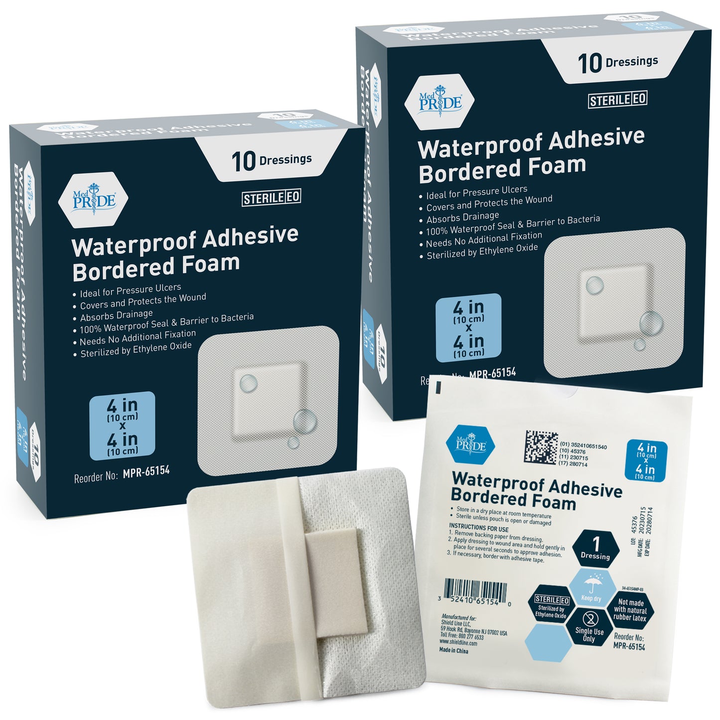 Sterile Waterproof Silicone Foam Dressing with Adhesive Border - Pack of 10