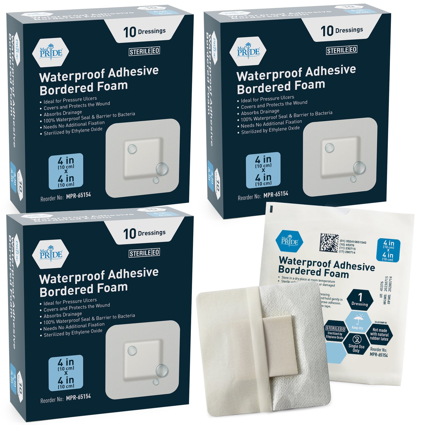 Sterile Waterproof Silicone Foam Dressing with Adhesive Border - Pack of 10