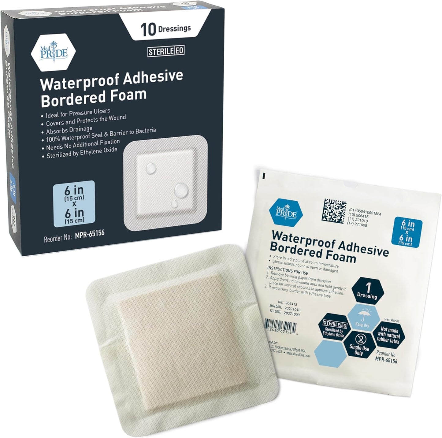 Sterile Waterproof Silicone Foam Dressing with Adhesive Border - Pack of 10