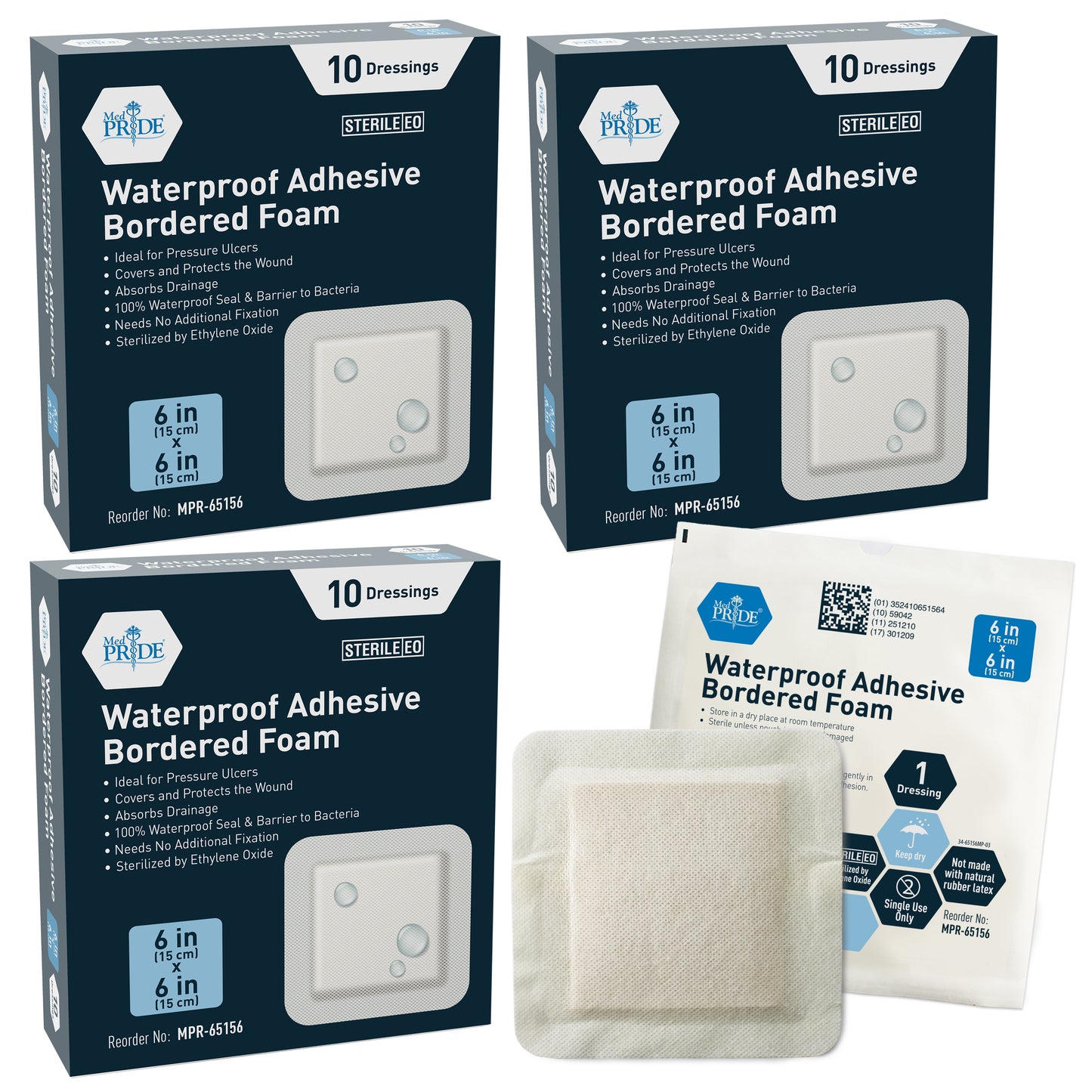 Sterile Waterproof Silicone Foam Dressing with Adhesive Border - Pack of 10