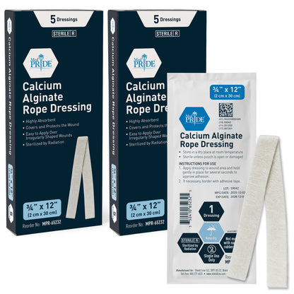 Sterile Calcium Alginate Rope Wound Dressing – 2cm x 12”, Pack of 5
