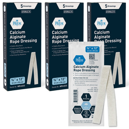 Sterile Calcium Alginate Rope Wound Dressing – 2cm x 12”, Pack of 5