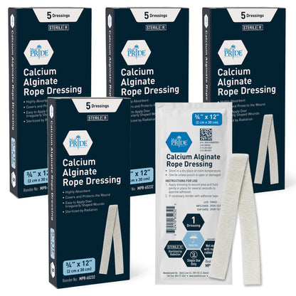 Sterile Calcium Alginate Rope Wound Dressing – 2cm x 12”, Pack of 5