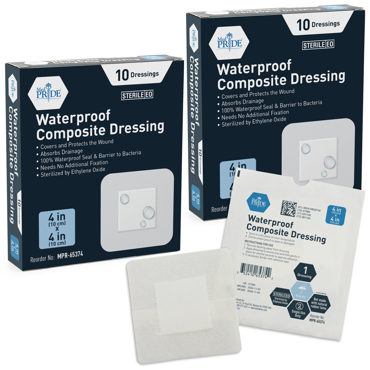 Sterile Waterproof Composite Wound Dressing Pads - Pack of 10