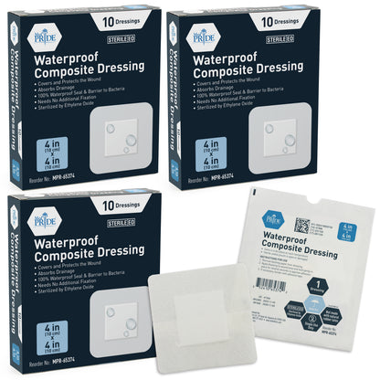 Sterile Waterproof Composite Wound Dressing Pads - Pack of 10