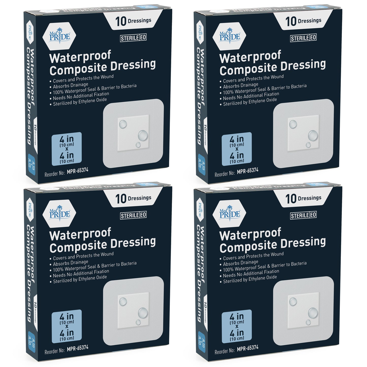 Sterile Waterproof Composite Wound Dressing Pads - Pack of 10