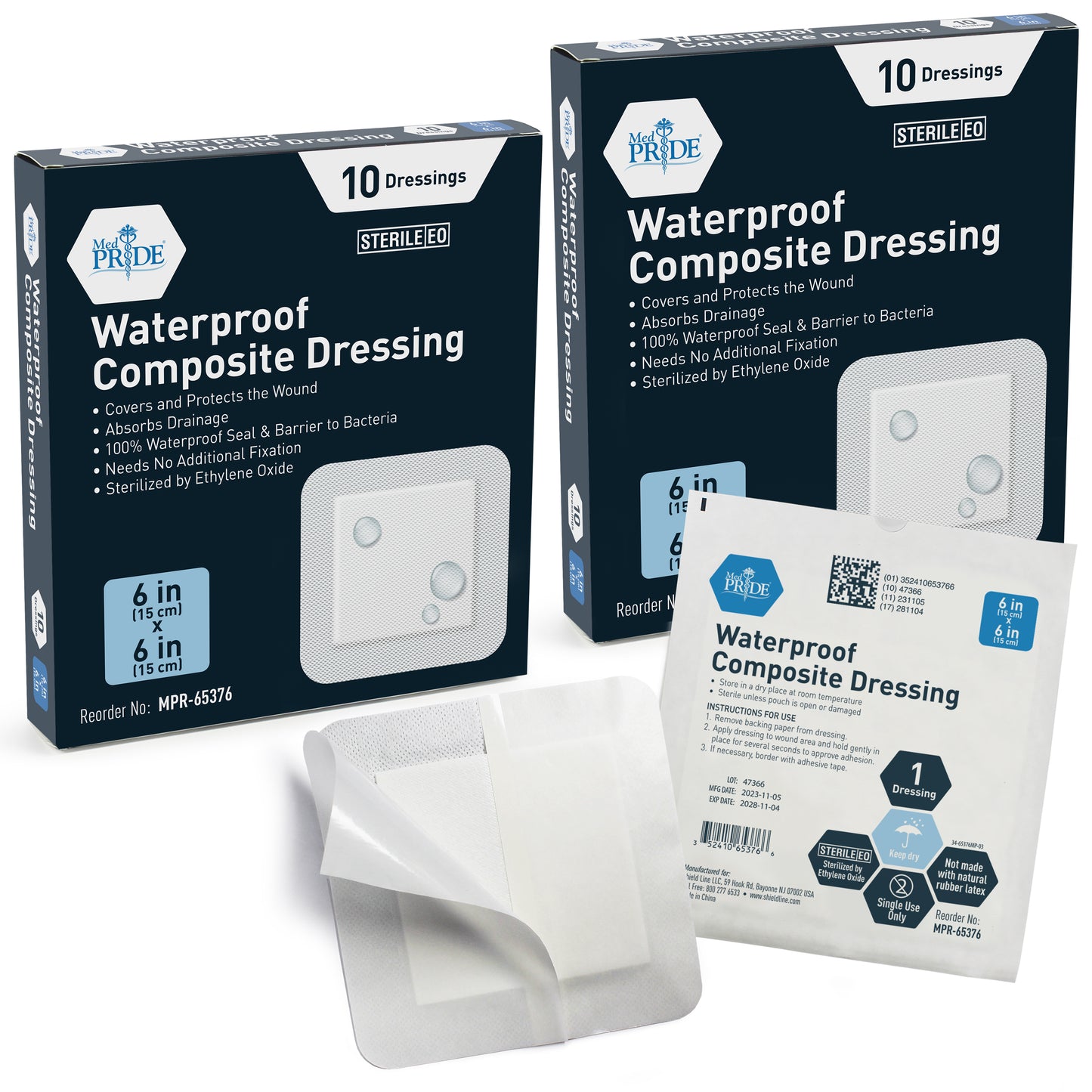 Sterile Waterproof Composite Wound Dressing Pads - Pack of 10