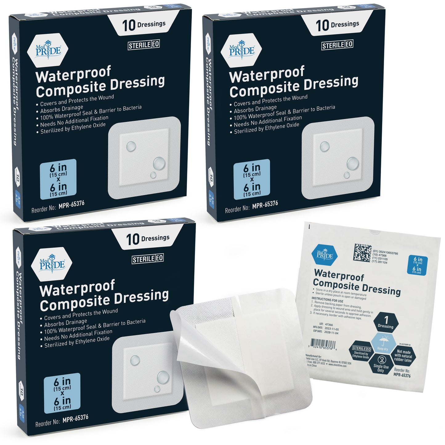 Sterile Waterproof Composite Wound Dressing Pads - Pack of 10