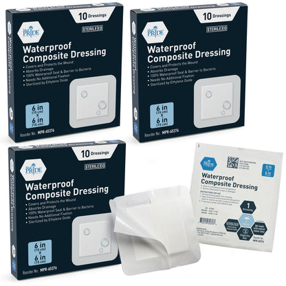 Sterile Waterproof Composite Wound Dressing Pads - Pack of 10