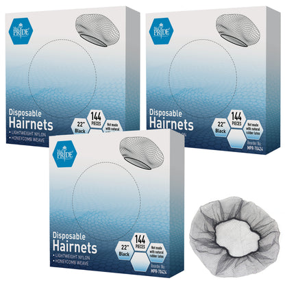 Disposable Black Nylon Hair Nets – Food Service Hair Covers, Box of 144ct