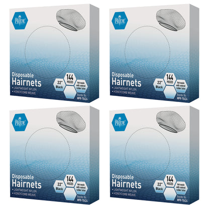 Disposable Black Nylon Hair Nets – Food Service Hair Covers, Box of 144ct