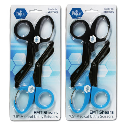 7.5" Trauma Shears – Fluoride-Coated EMT Scissors with Clip, 2 Pk