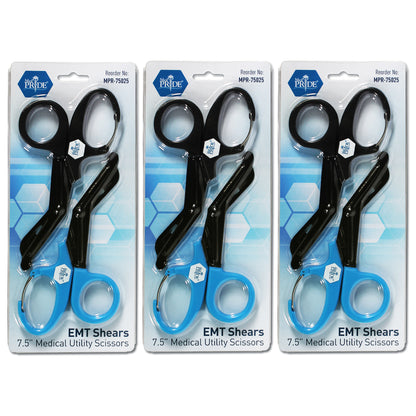 7.5" Trauma Shears – Fluoride-Coated EMT Scissors with Clip, 2 Pk