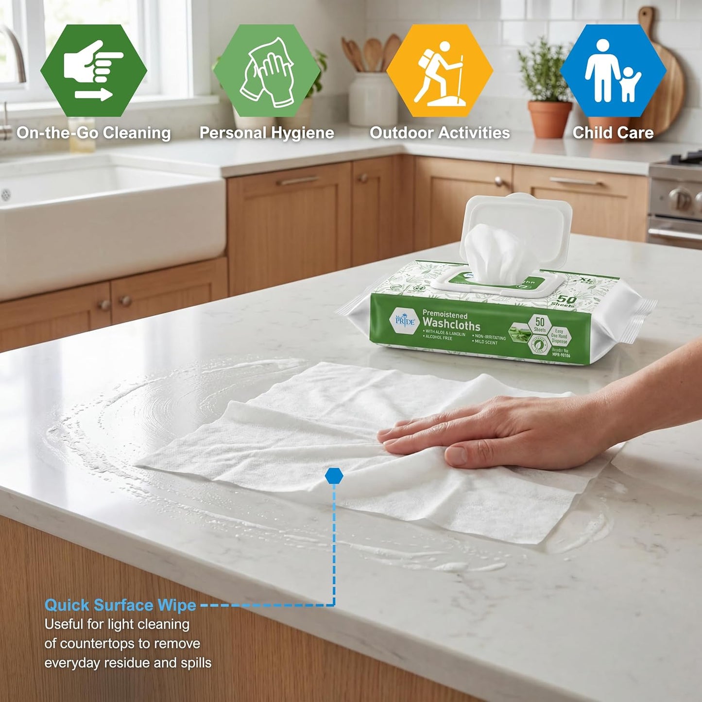 Disposable Premoistened Wet Washcloths – 8" × 12", Aloe & Lanolin, 600 Ct