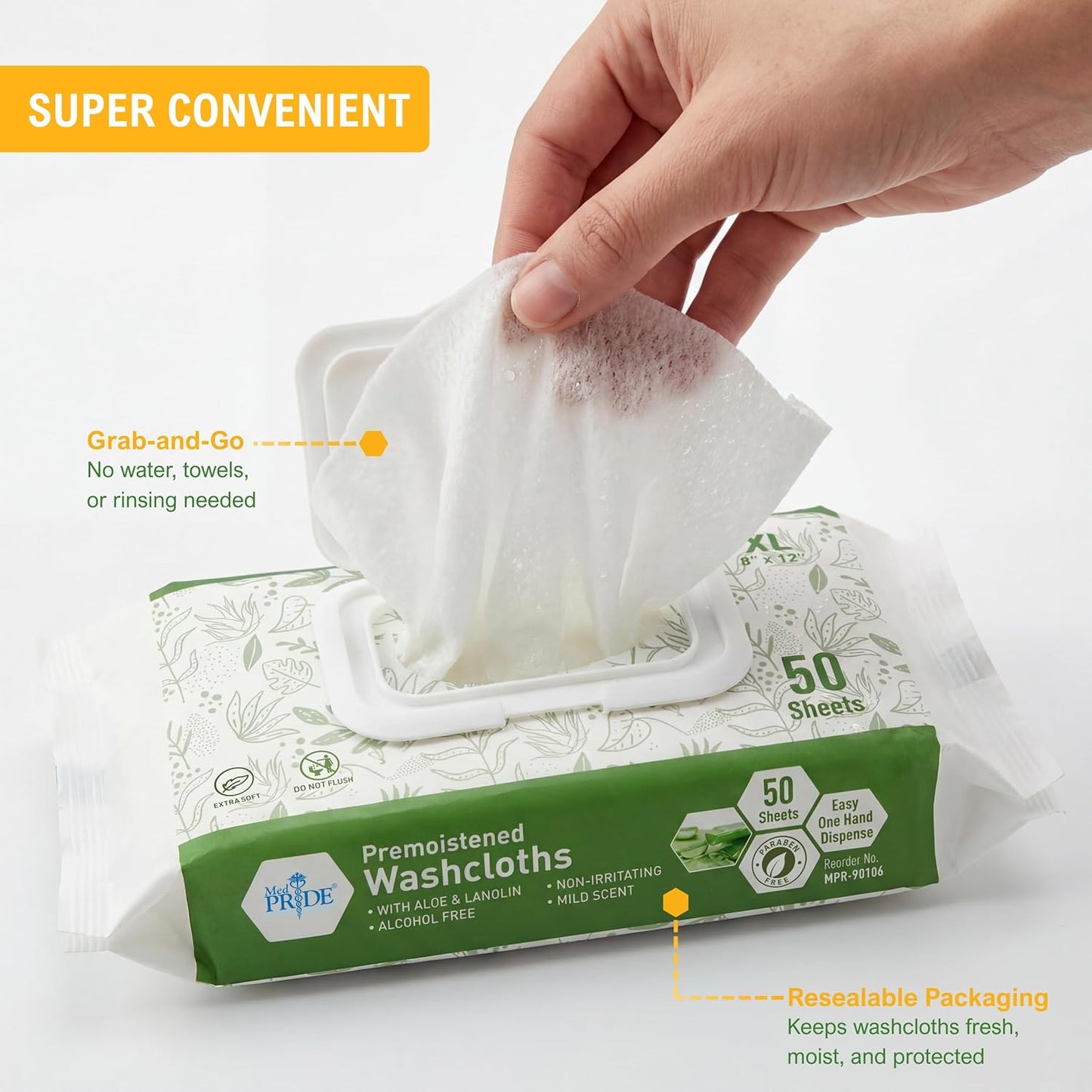 Disposable Premoistened Wet Washcloths – 8" × 12", Aloe & Lanolin, 600 Ct