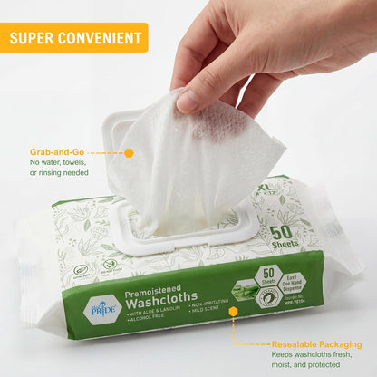 Disposable Premoistened Wet Washcloths – 8" × 12", Aloe & Lanolin, 600 Ct