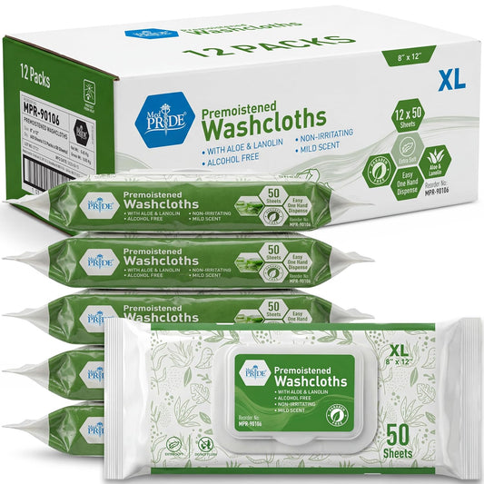 Disposable Premoistened Wet Washcloths – 8" × 12", Aloe & Lanolin, 600 Ct