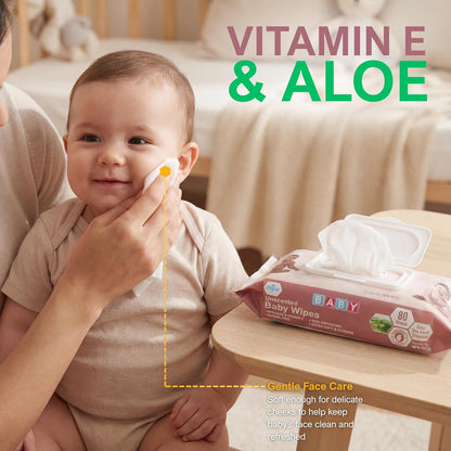 Uncented Extra Soft Baby Wipes – Aloe & Vitamin E, Alcohol-Free