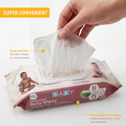 Uncented Extra Soft Baby Wipes – Aloe & Vitamin E, Alcohol-Free