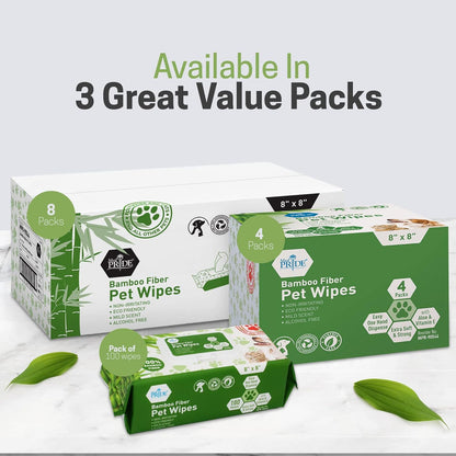 Bamboo Fiber Pet Wipes – 8" × 8", Hypoallergenic, Alcohol-Free