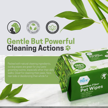 Bamboo Fiber Pet Wipes – 8" × 8", Hypoallergenic, Alcohol-Free