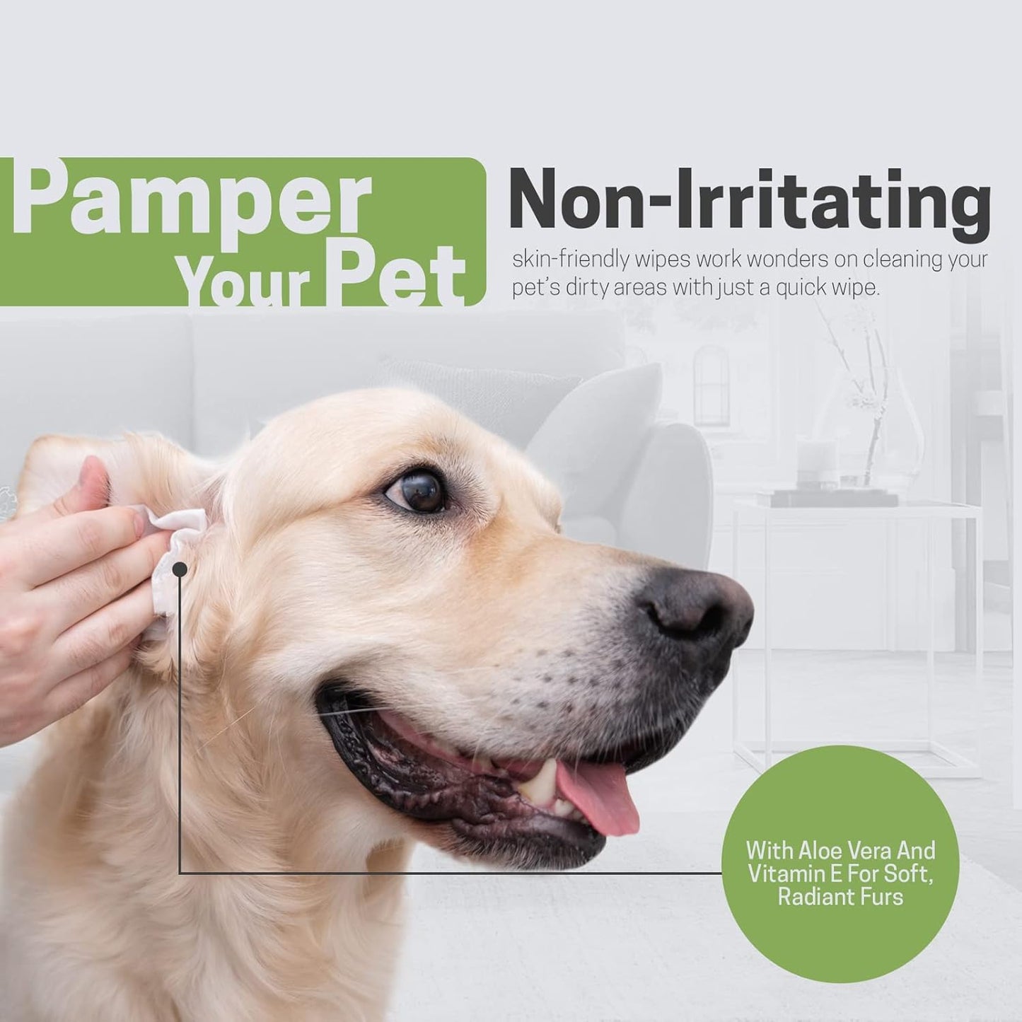Bamboo Fiber Pet Wipes – 8" × 8", Hypoallergenic, Alcohol-Free