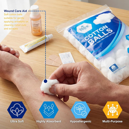 100% Cotton Balls – Ultra Soft & Absorbent, Pack of 300
