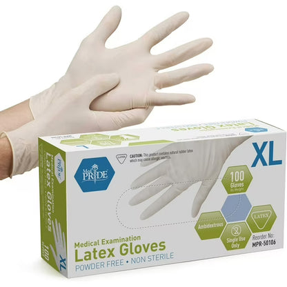 Disposable Latex Exam Gloves, 5 mil - Powder Free