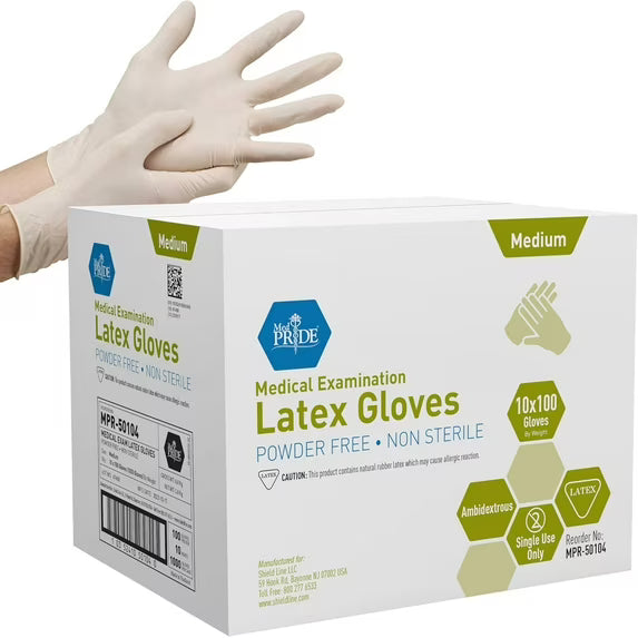 Disposable Latex Exam Gloves, 5 mil - Powder Free