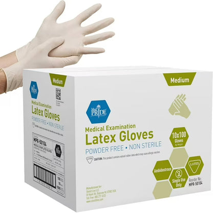 Disposable Latex Exam Gloves, 5 mil - Powder Free