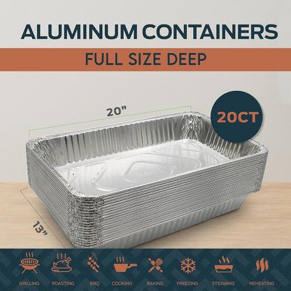 20" x 13" Aluminum Foil Pans – Full Size Deep, 20 Pack