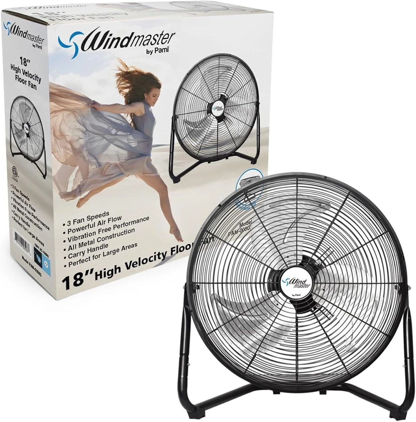 High Velocity Floor Fan 3 Speed, Adjustable Head, Carry Handle