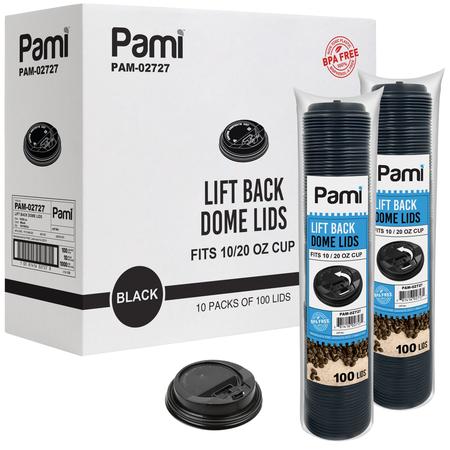 Lift-Back Dome Coffee Cup Lids - Black