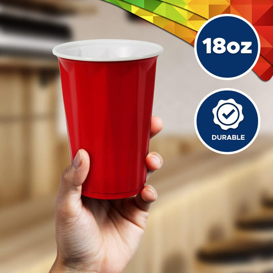 Easy Grip 18oz Disposable Plastic Party Cups – Red, 50 Pack