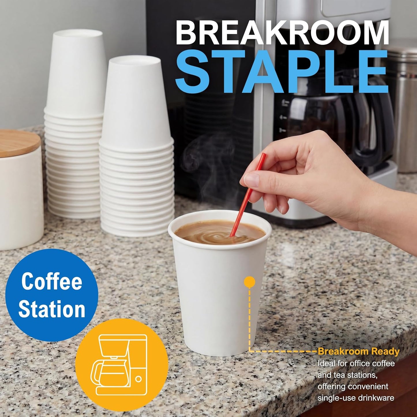 Disposable Paper Hot Coffee Cups - White, 8 oz