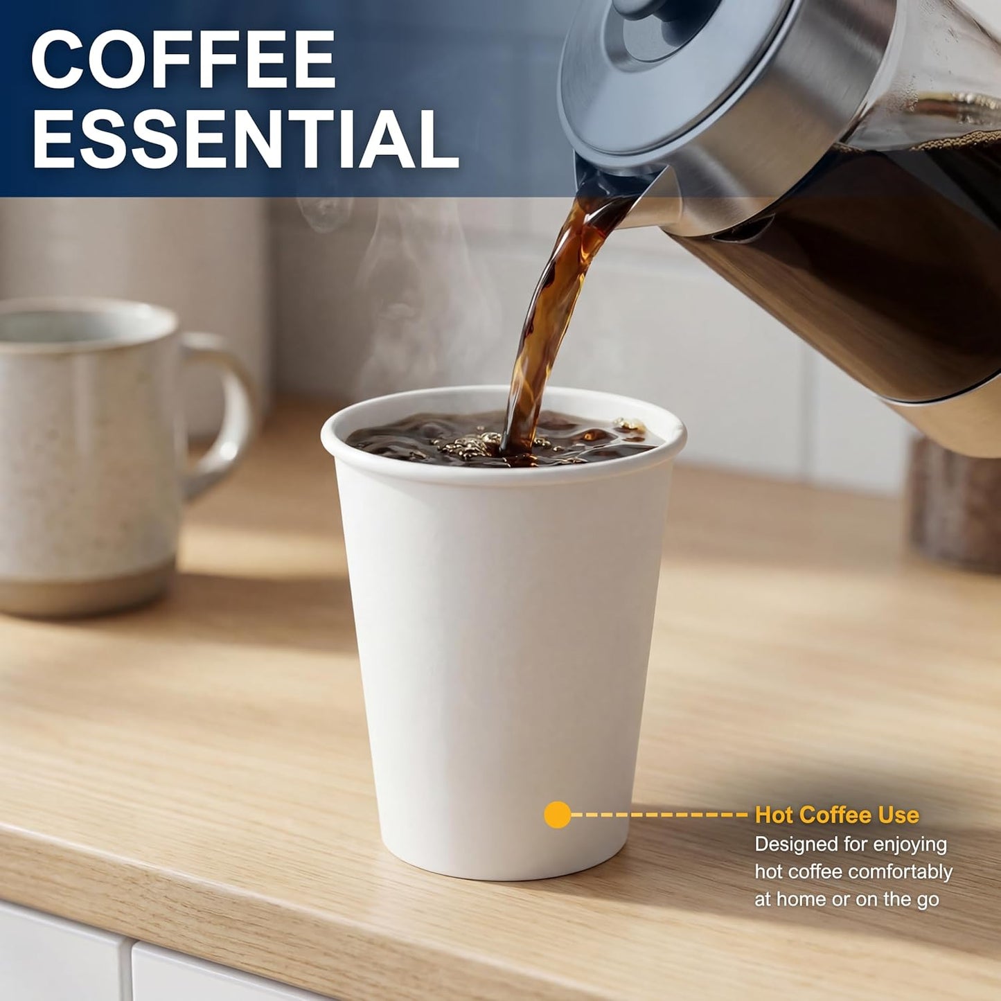 Disposable Paper Hot Coffee Cups - White, 8 oz