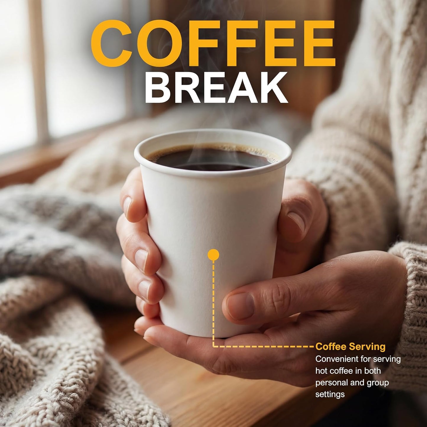 Disposable Paper Hot Coffee Cups - White, 8 oz