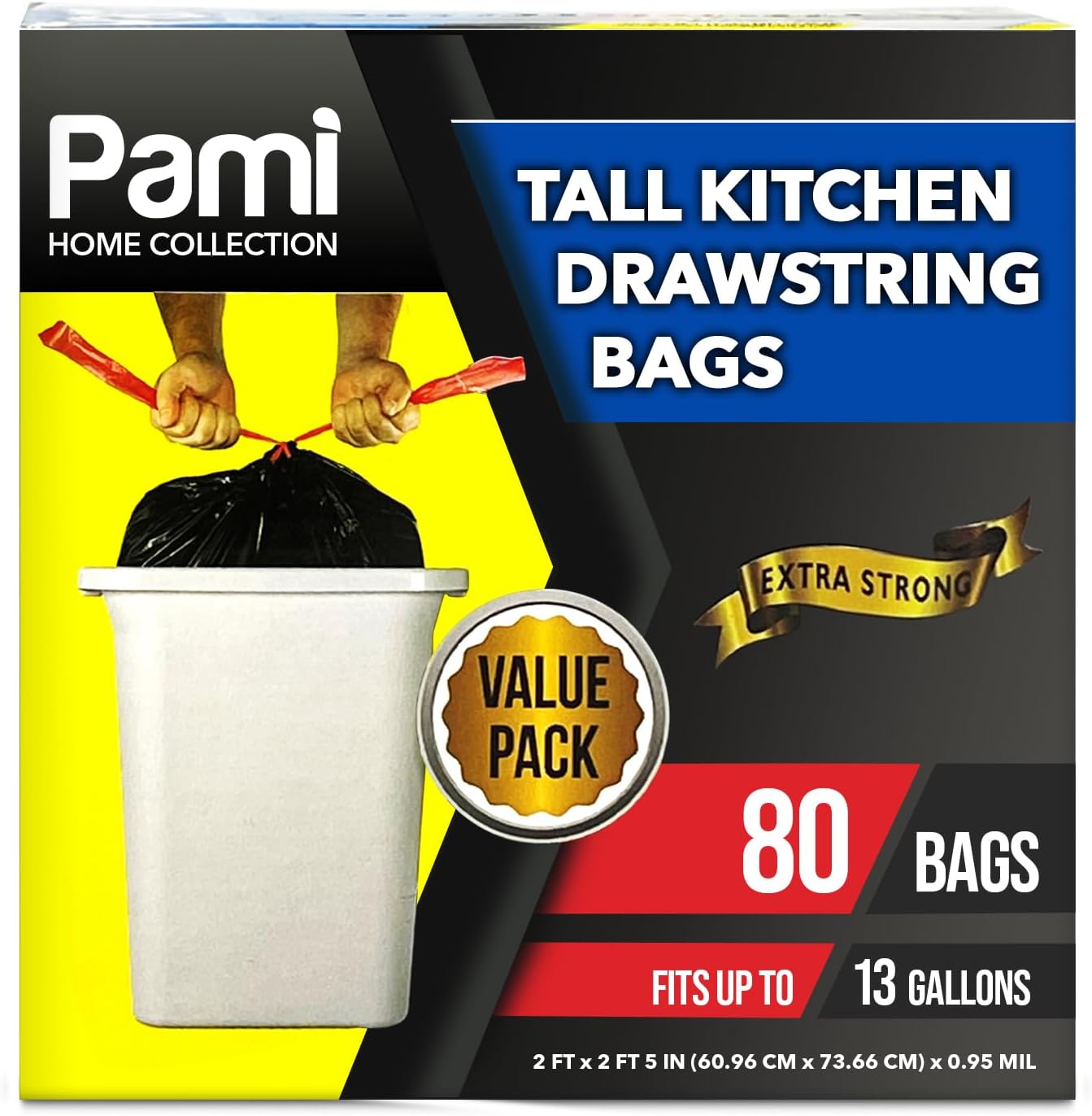 13 Gallon Drawstring Trash Bags – Heavy Duty Kitchen Garbage Bags