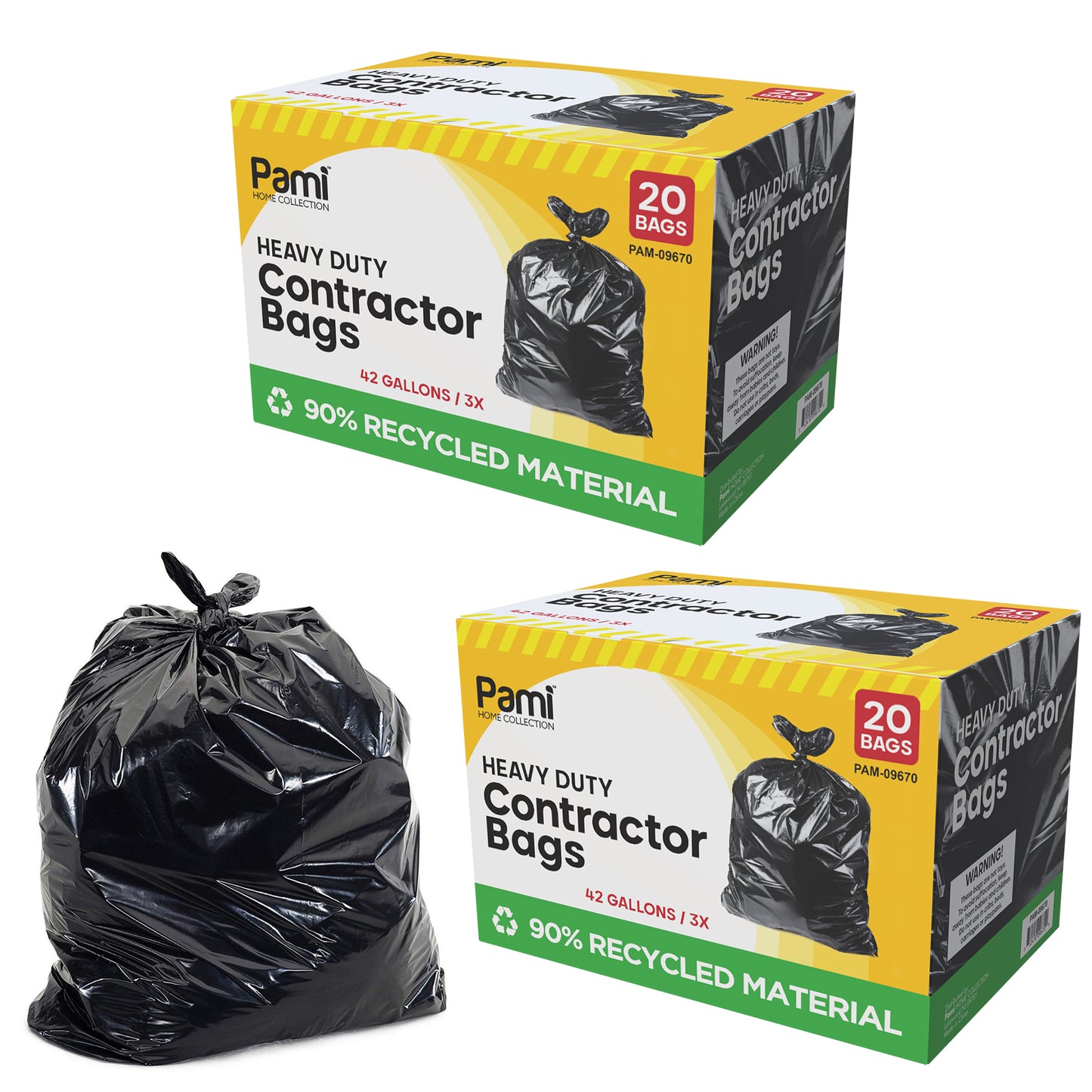 42 Gallon Heavy-Duty Contractor Trash Bags – Black, 20 Pack