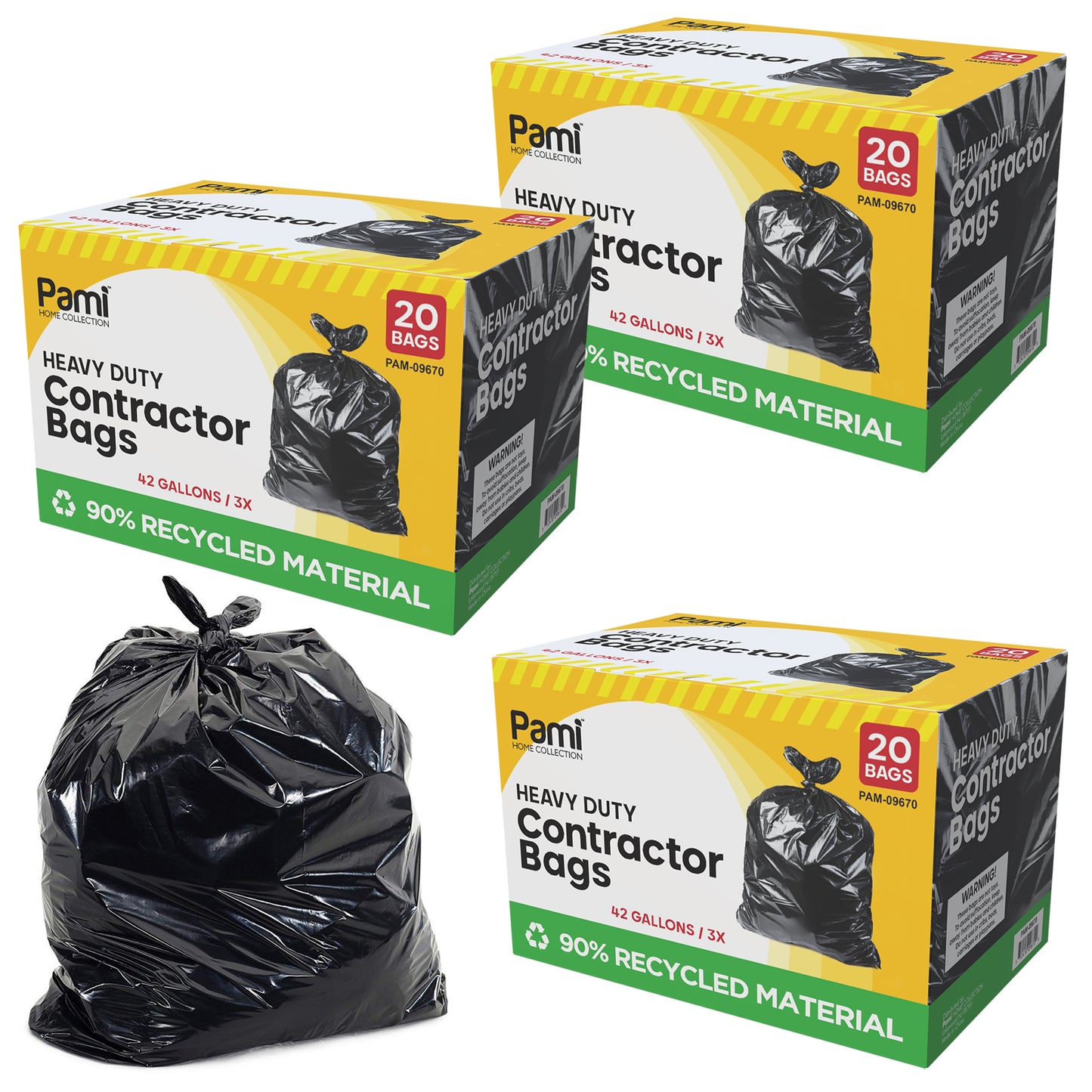 42 Gallon Heavy-Duty Contractor Trash Bags – Black, 20 Pack