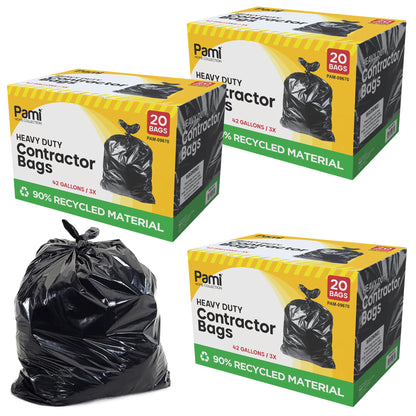 42 Gallon Heavy-Duty Contractor Trash Bags – Black, 20 Pack