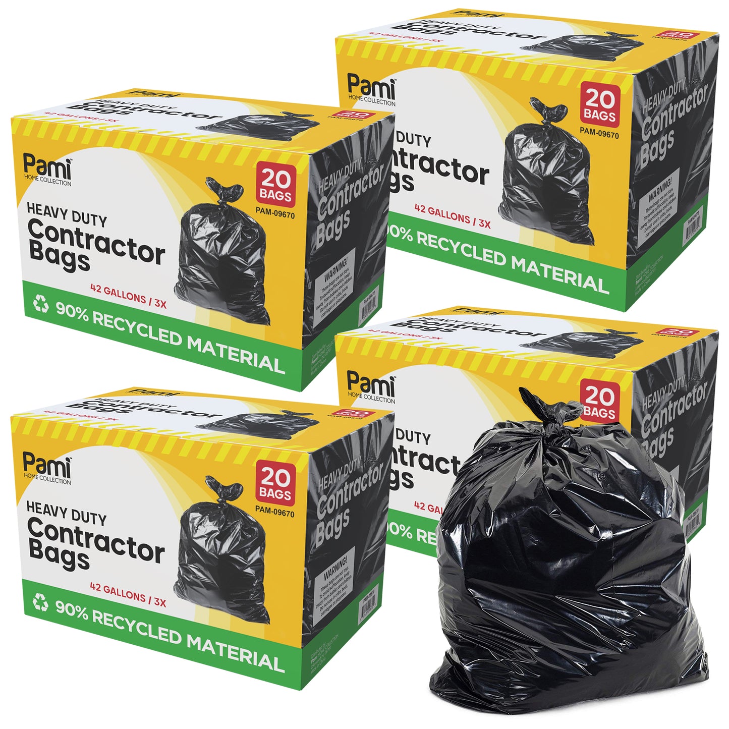 42 Gallon Heavy-Duty Contractor Trash Bags – Black, 20 Pack