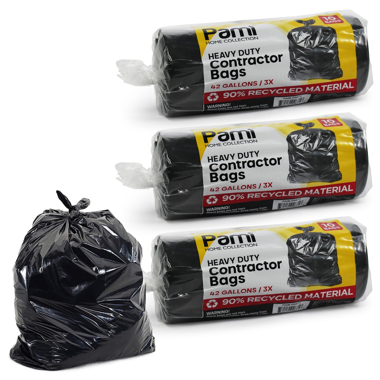 42 Gallon Heavy-Duty Contractor Trash Bags – Tear-Resistant, Black, 10 Pack