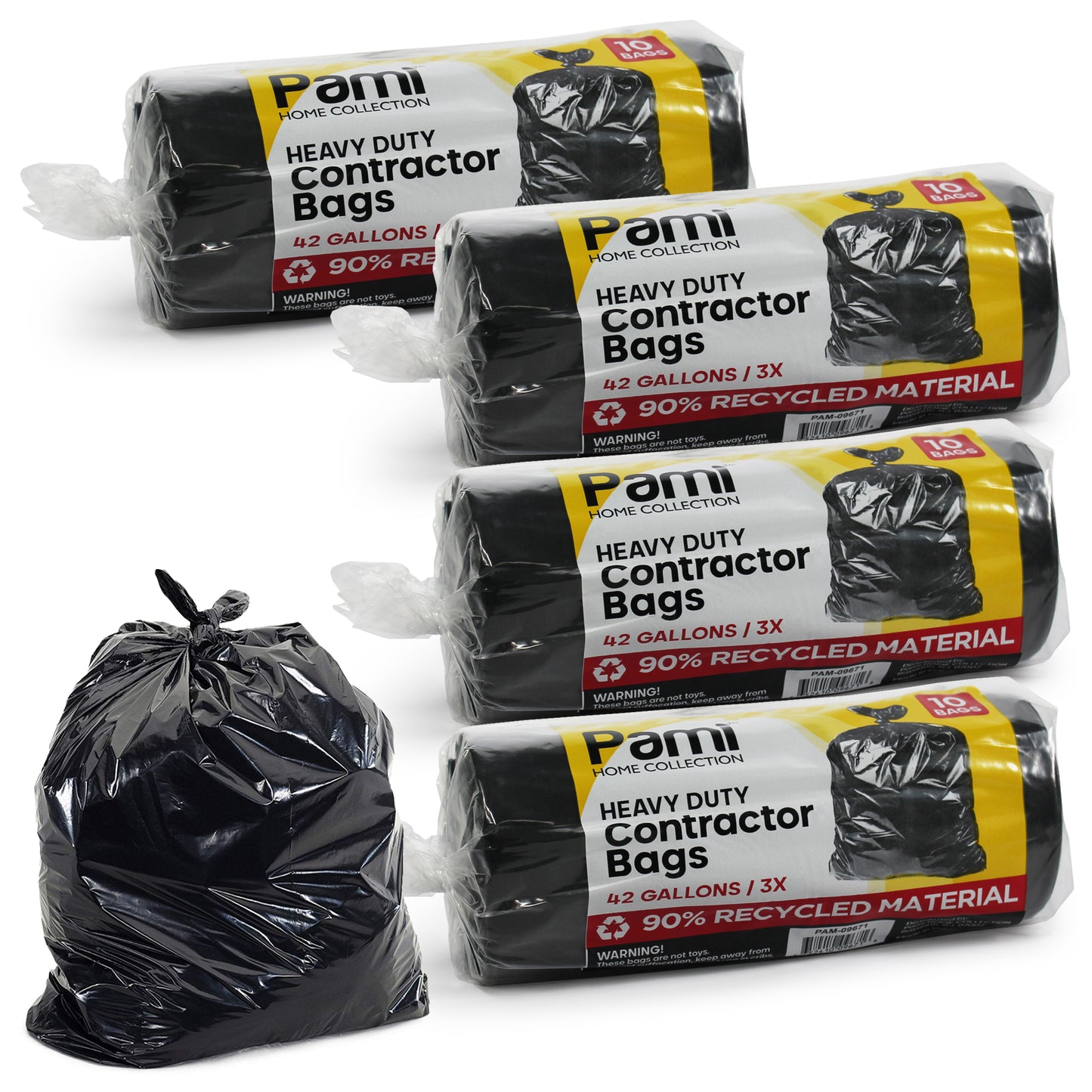42 Gallon Heavy-Duty Contractor Trash Bags – Tear-Resistant, Black, 10 Pack