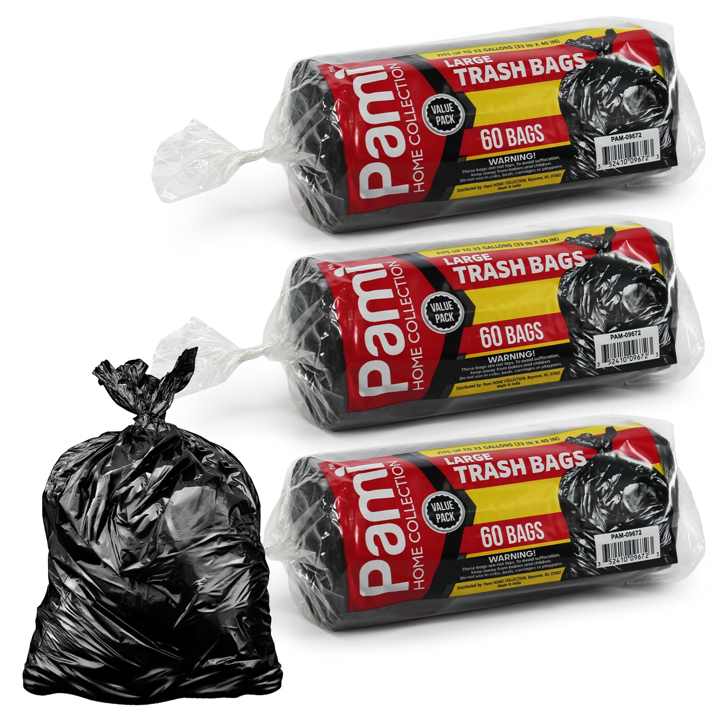 33 Gallon Black Trash Bags – 60 Pack