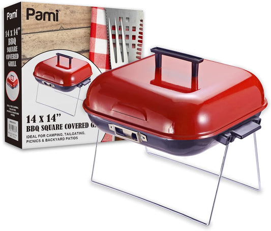 14" x 14" Portable Charcoal BBQ Grill with Lid & Folding Legs