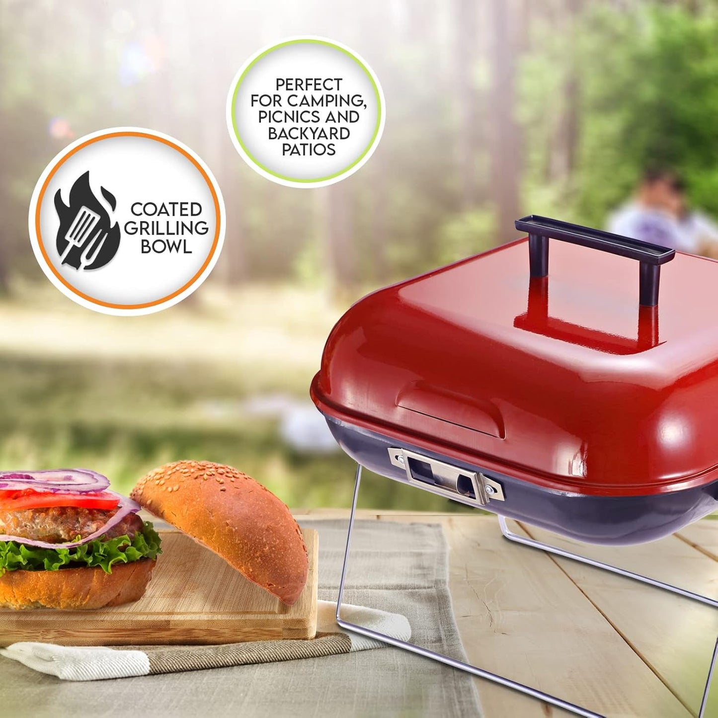 14" x 14" Portable Charcoal BBQ Grill with Lid & Folding Legs