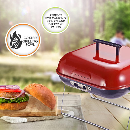 14" x 14" Portable Charcoal BBQ Grill with Lid & Folding Legs