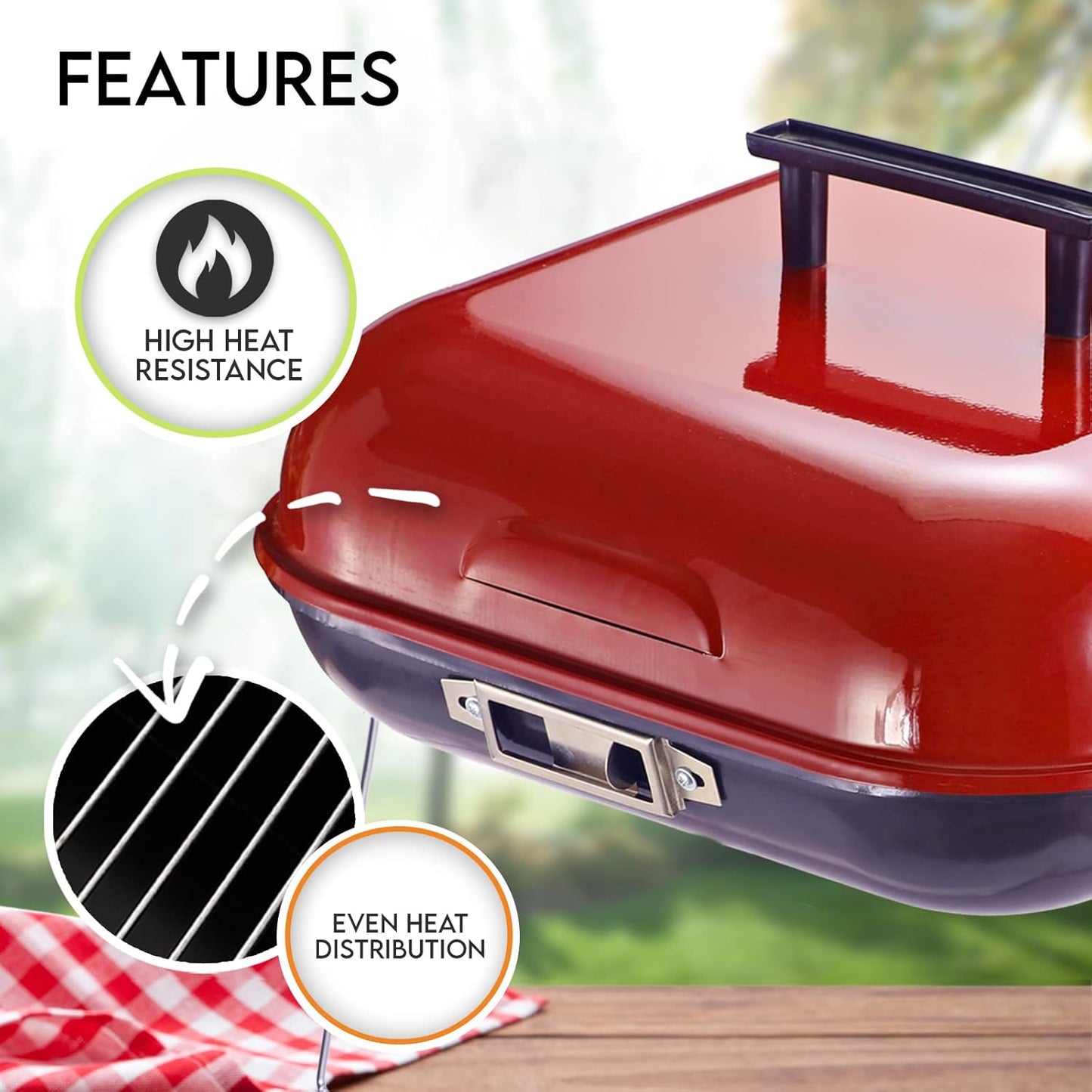 14" x 14" Portable Charcoal BBQ Grill with Lid & Folding Legs